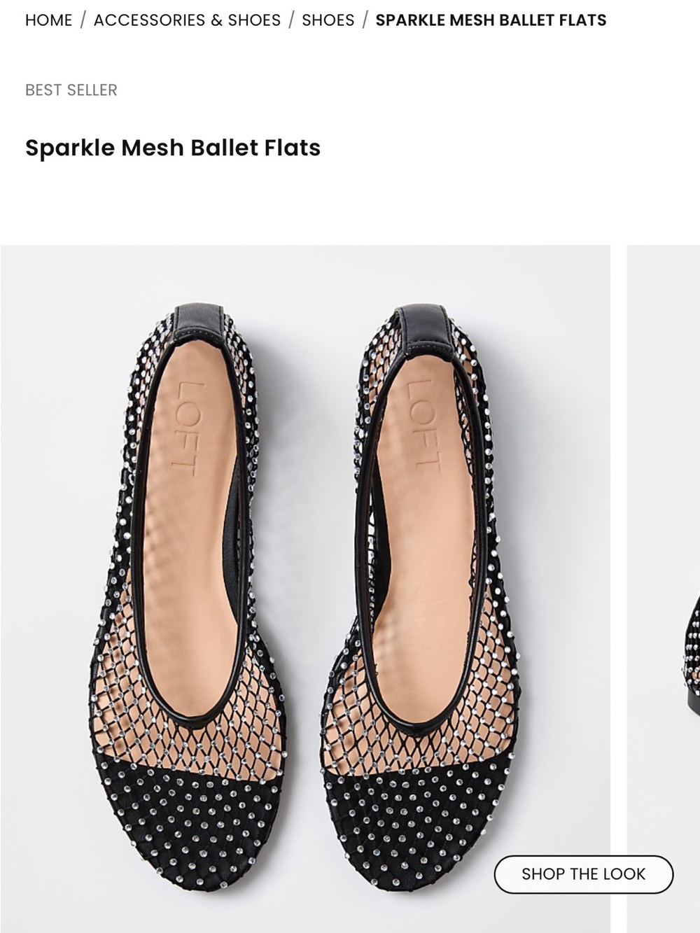 LOFT Black Sparkle Mesh Ballet Flats
